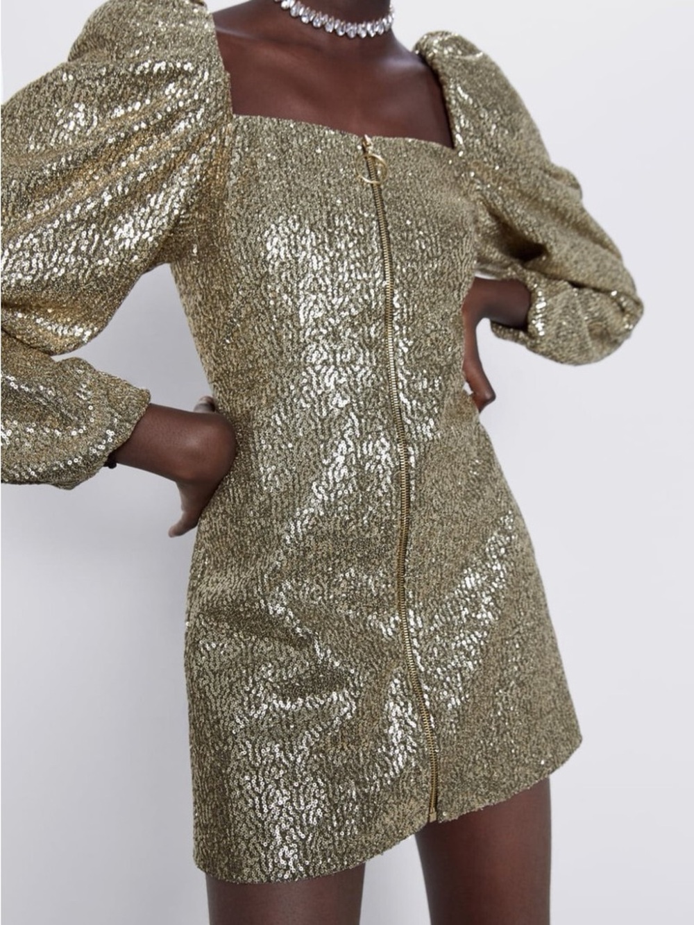 Zara Gold Sequin Long Sleeve Mini Dress
